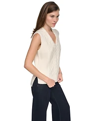 Dkny Jeans Women's Cable Knit V-Neck Hi-Low Sweater