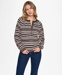 Dkny Jeans Women's Striped Long-Sleeve Henley Sweater