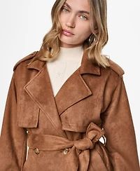 Dkny Jeans Women's Faux Suede Collared Short Trench Jacket