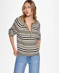 Dkny Jeans Women's Striped Long-Sleeve Henley Sweater