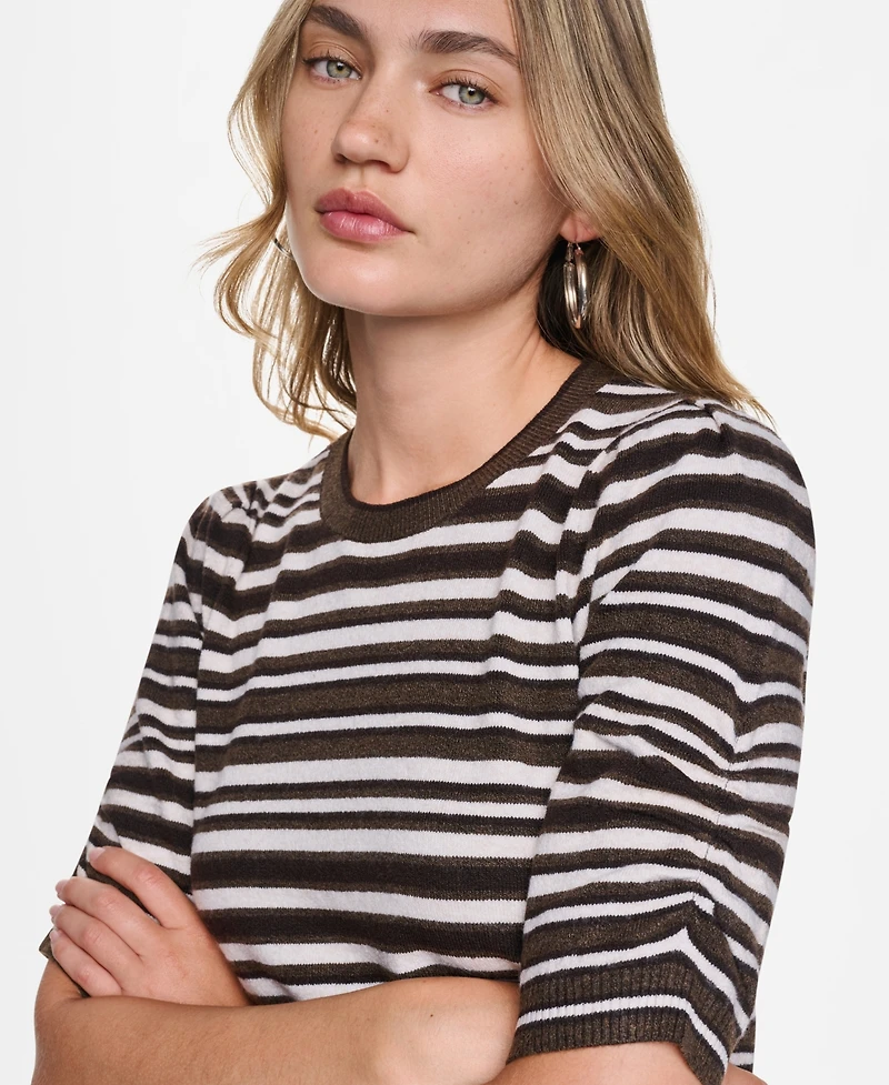 Dkny Jeans Women's Striped Puff-Sleeve Crewneck Sweater