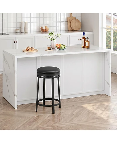 Set of 1/2/4 24 Inch Swivel Counter Height Bar Stools, Backless Round Pu Leather Seat