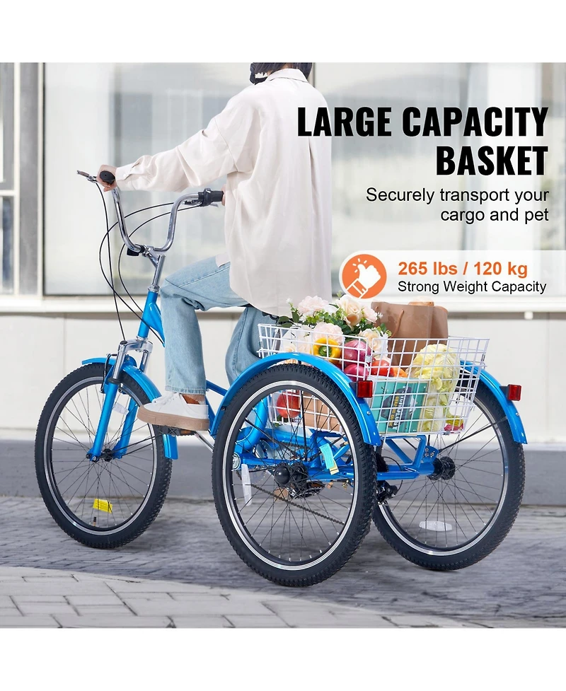 Vevor Folding Adult Tricycle 7-Speed Adult 3 Wheel Trikes Carbon Steel
