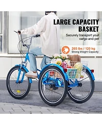 Vevor Folding Adult Tricycle 7-Speed Adult 3 Wheel Trikes Carbon Steel