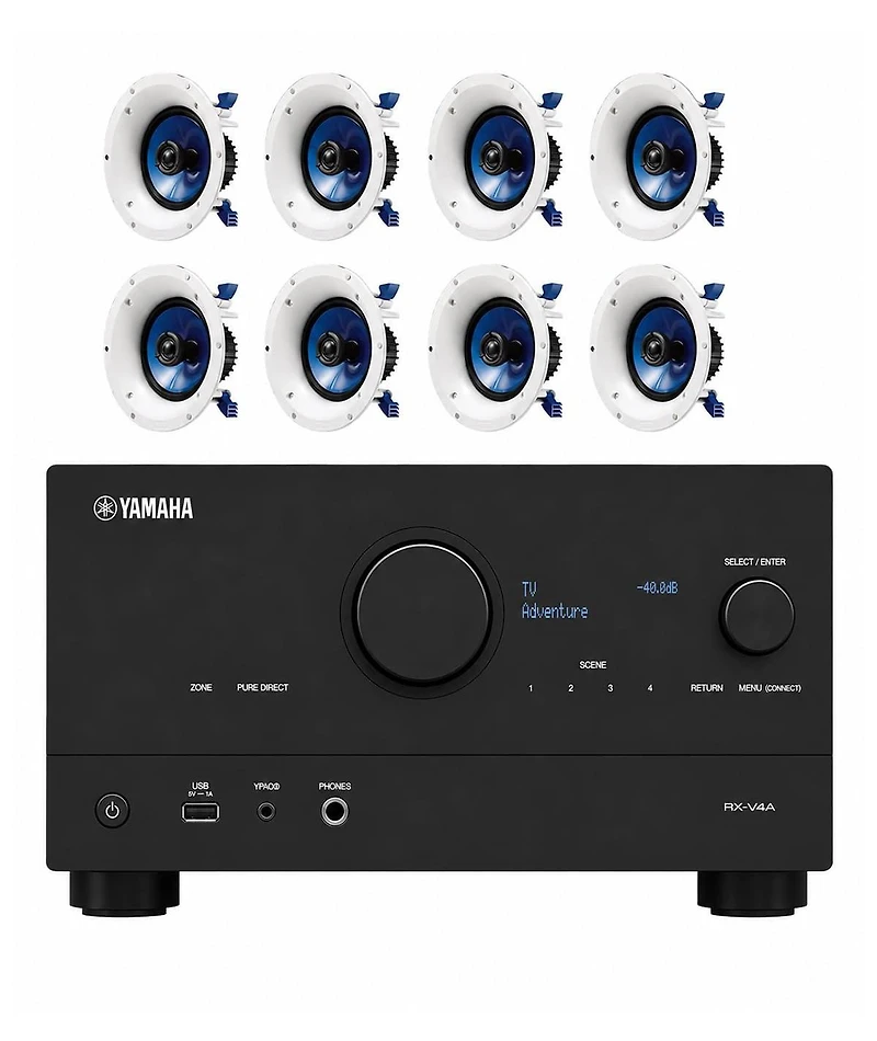 Yamaha Rx-V4A 5.2-Channel Av Receiver with 8 Ceiling Speakers