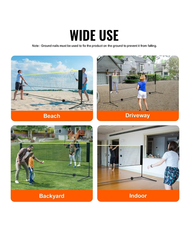 Vevor 17ft Badminton Net Set Outdoor Portable Volleyball Pickleball Tennis Net