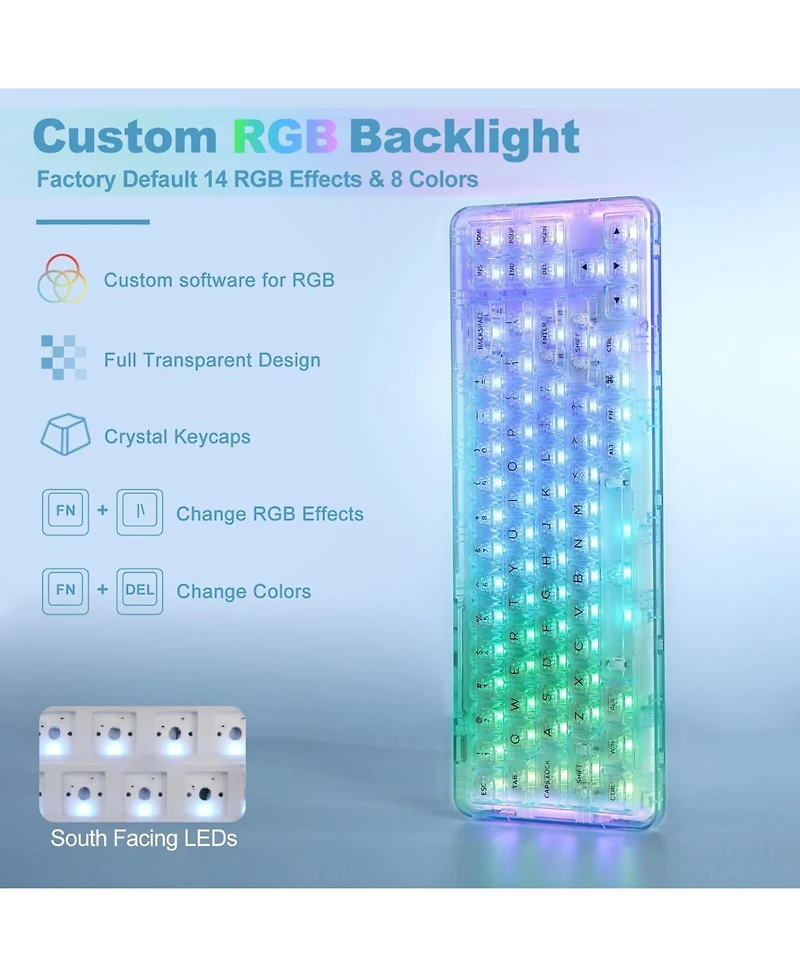Lamicall X71 68% Transparent Tri-Mode Hot Swap Rgb Mechanical Keyboard