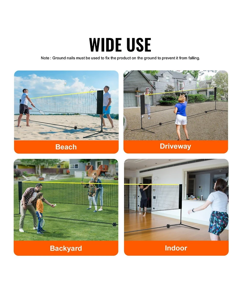 Vevor 20ft Badminton Net Set Outdoor Portable Volleyball Pickleball Tennis Net