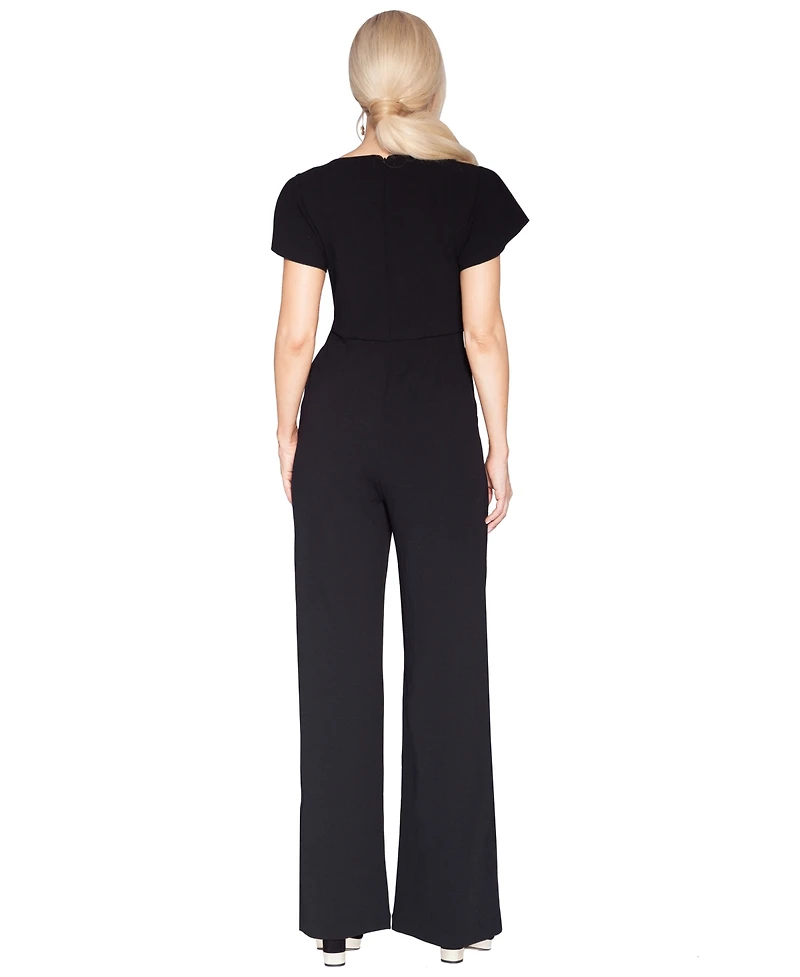 White Tie by Shani Women's Flutter-Sleeve Dramatic Crystal Bow Detail Jumpsuit