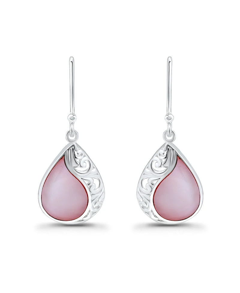 Macy's Pink Shell Inlay Fine Silver-Plated Teardrop Filagree Fishhook Earrings