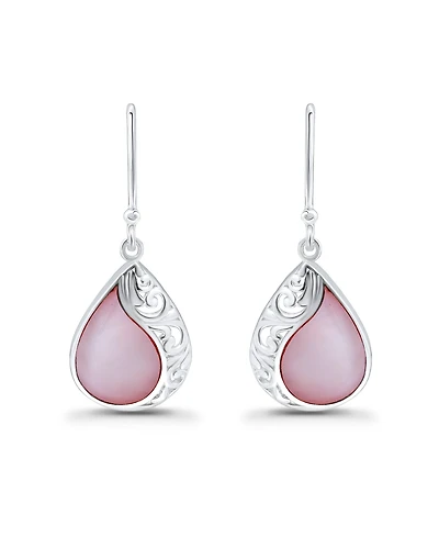 Macy's Pink Shell Inlay Fine Silver-Plated Teardrop Filagree Fishhook Earrings