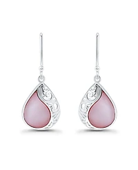 Macy's Pink Shell Inlay Fine Silver-Plated Teardrop Filagree Fishhook Earrings