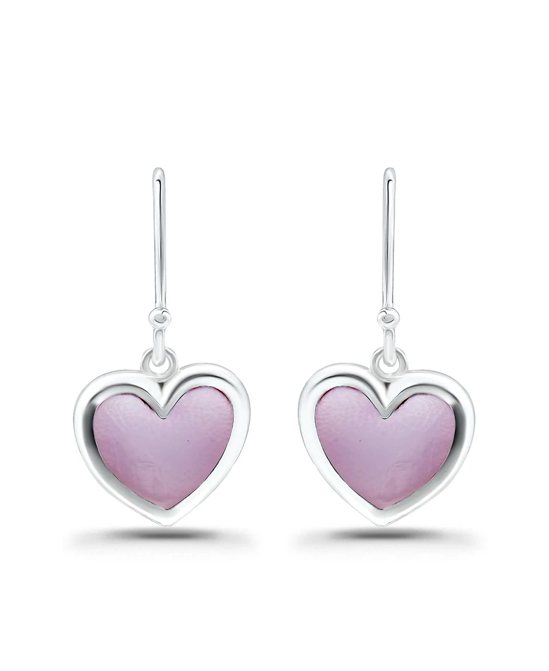 Macy's Pink Shell Inlay Fine Silver-Plated Heart Fishhook Drop Earrings