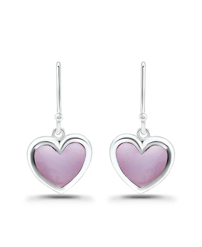 Macy's Pink Shell Inlay Fine Silver-Plated Heart Fishhook Drop Earrings