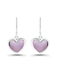 Macy's Pink Shell Inlay Fine Silver-Plated Heart Fishhook Drop Earrings
