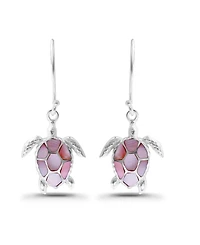 Macy's Pink Shell Inlay Fine Silver-Plated Turtle Fishhook Drop Earrings