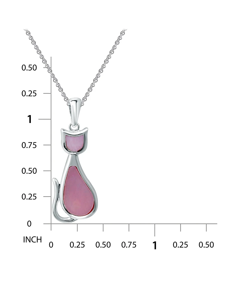 Macy's Pink Shell Inlay Fine Silver-Plated Cat Pendant Necklace