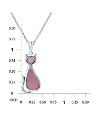 Macy's Pink Shell Inlay Fine Silver-Plated Cat Pendant Necklace