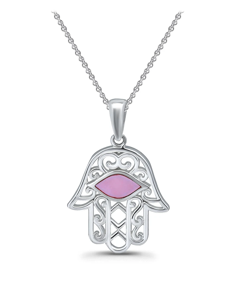 Macy's Pink Shell Inlay Fine Silver-Plated Hamsa Pendant Necklace