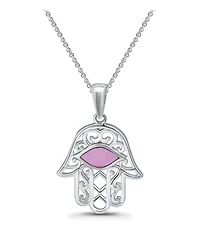 Macy's Pink Shell Inlay Fine Silver-Plated Hamsa Pendant Necklace