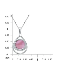 Macy's Pink Shell Inlay Fine Silver-Plated Teardrop Pendant Necklace