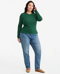 On 34th Plus Size Meet & Greet Pointelle Rib-Knit Jacquard Long-Sleeve Top, Macy's Exclusive
