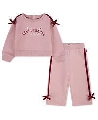 Levi's Baby Girls' Crewneck Sweatshirt and Open Leg Pants, 2-Piece Set