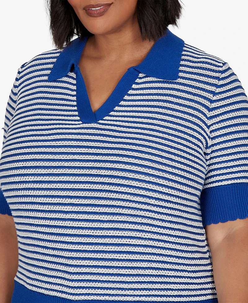 Ruby Rd. Plus Two-Tone Collared Elbow Sleeve Sweater