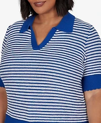 Ruby Rd. Plus Two-Tone Collared Elbow Sleeve Sweater