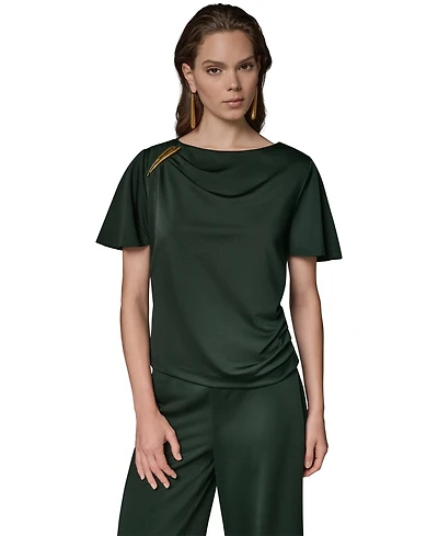 Donna Karan New York Women's Ruched Side Short-Sleeve Top