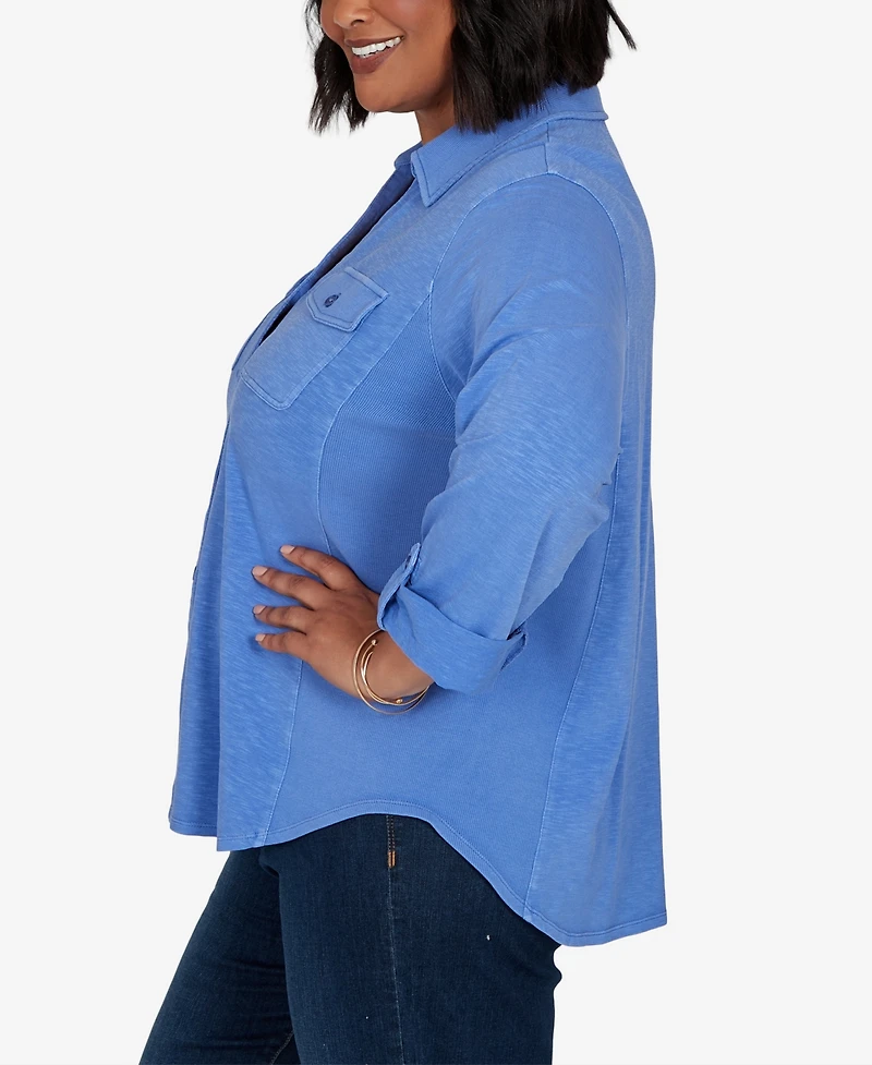 Ruby Rd. Plus Rib Trim Button Front Knit Top