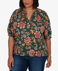 Ruby Rd. Plus Floral Vines Printed Cotton Knit Top