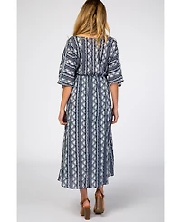 Pinkblush Women's Navy Printed V-Neck Midi Dress