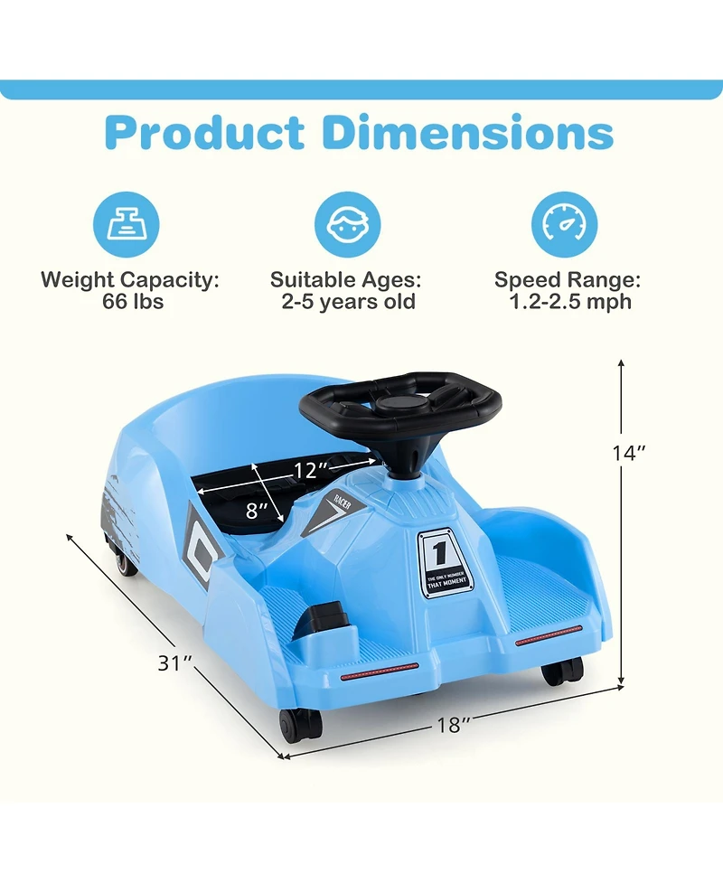 Slickblue 12V Kids Go Kart Ride-On with Cleaning Mop and Remote Control