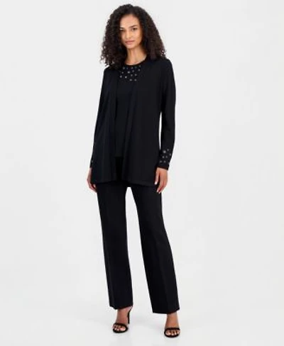 Anne Klein Womens Open Front Grommet Trim Cardigan Crewneck Grommet Trim Sleeveless Top