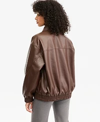 Bar Iii Women's Croc-Embossed Faux-Leather Oversized Bomber Jacket, Macy's Exclusive