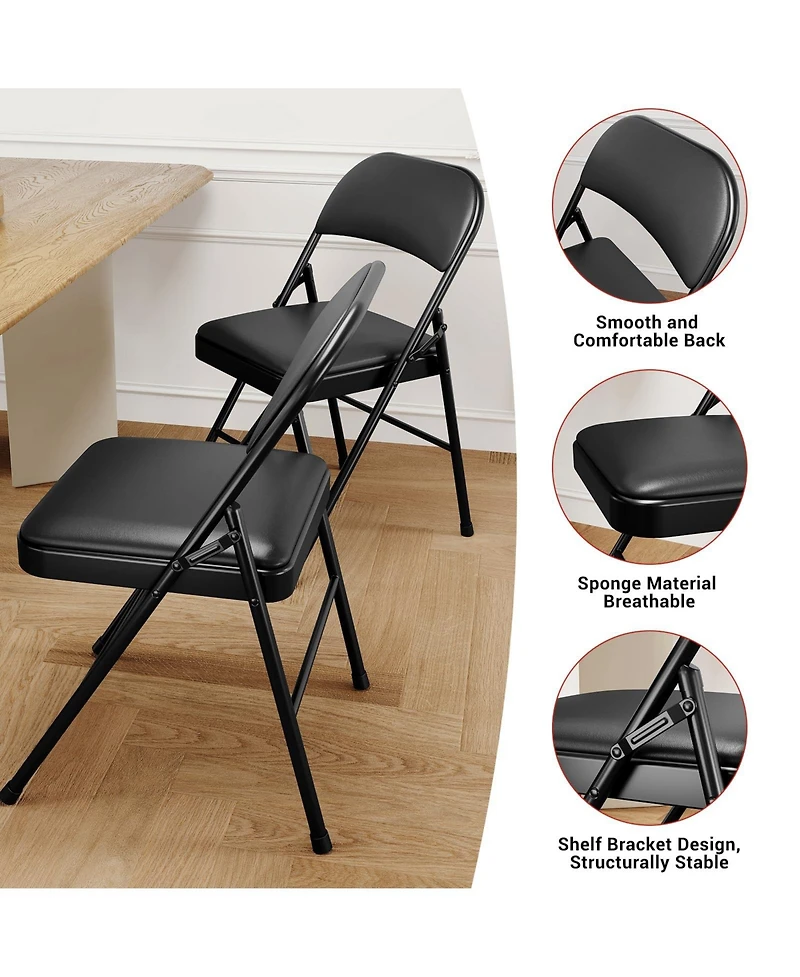 homfan Set of Folding Metal Chairs with Padded Seats and Backs, 350 lb Capacity, Stackable