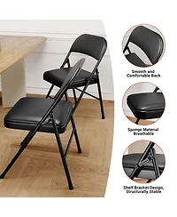 homfan Set of Folding Metal Chairs with Padded Seats and Backs, 350 lb Capacity, Stackable