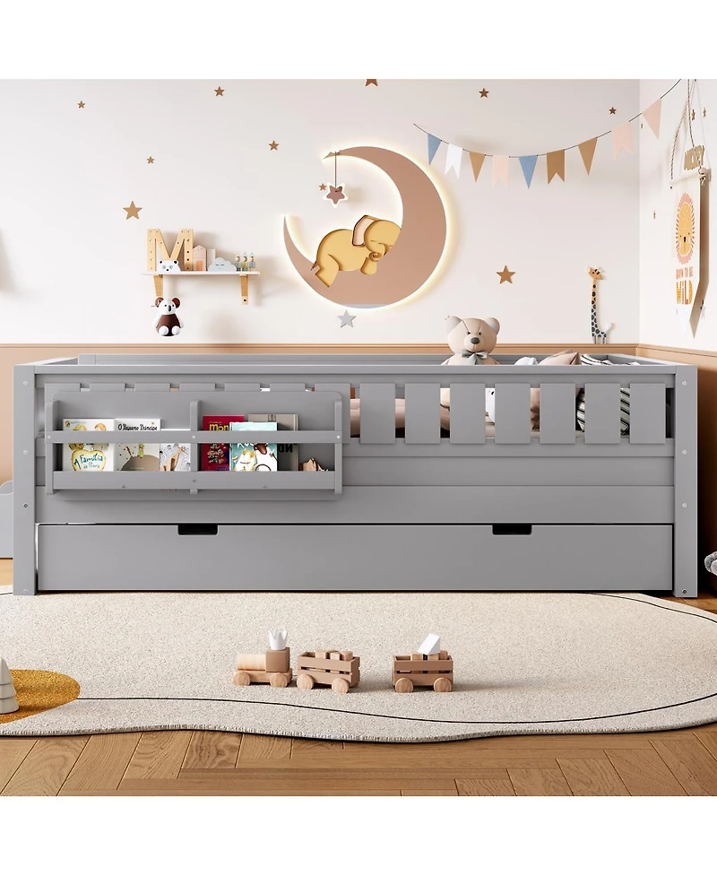 Streamdale Furniture Twin Bed with Bookshelves, Staircase, Safety Rails