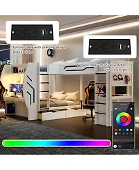 Streamdale Furniture L-Shaped 3-in-1 Gaming Bunk Bed with Desks, Charging Station and Storage
