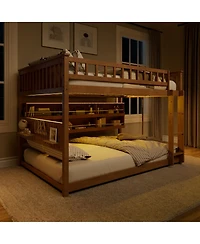 Streamdale Furniture Full over Full Bunk Bed with Shelving, Led Lights, and Pegboard