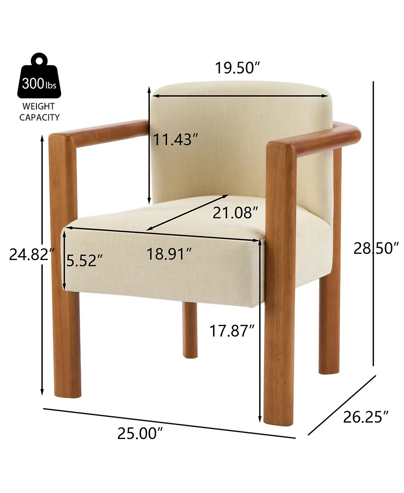 Boyel Living 2-Piece Modern Dining Armchairs, Fabric Upholstered Seat and Walnut Rubberwood Frame, Wide Seat
