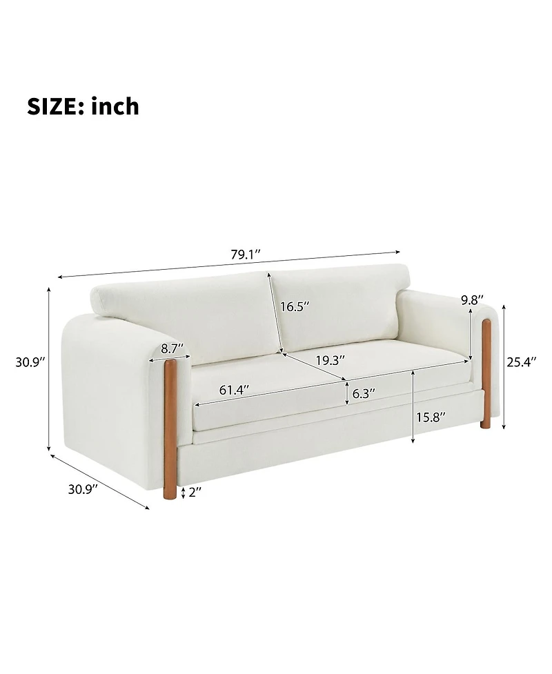 Streamdale Furniture Modern 3-Seater Upholstered Sofa, 79.1" Couch for Living Room