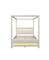 Streamdale Furniture Queen Size Upholstered Canopy Platform Bed with Led Lights
