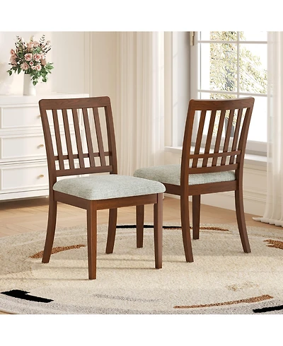 Flynama Set of 2 Rubberwood Lvl Fabric Dining Chairs, Curved Wood Backrest 250lbs Weight Capacity