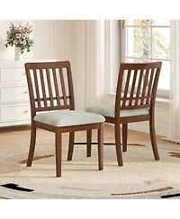Flynama Set of 2 Rubberwood Lvl Fabric Dining Chairs, Curved Wood Backrest 250lbs Weight Capacity