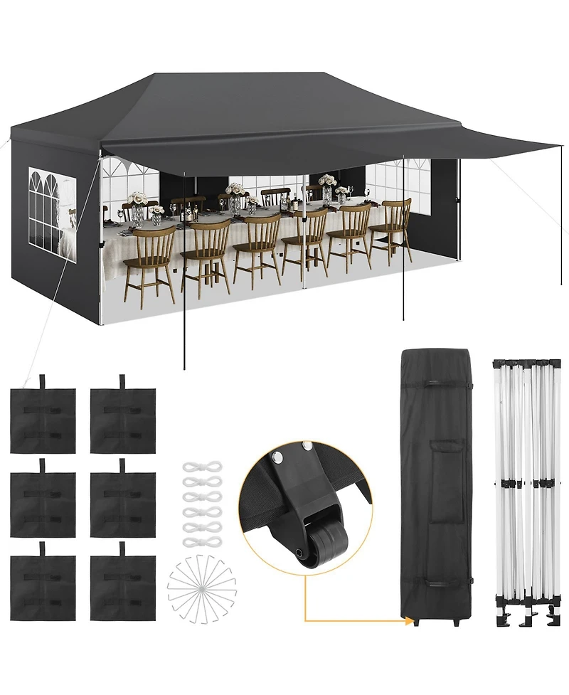 homfan 10'x20' Pop Up Canopy Tent with 5 Removable Sidewalls and Pe Windows, Waterproof, UV50, for Parties Events