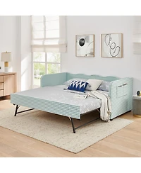 Streamdale Furniture Gingham Upholstered 3-in-1 Twin Daybed with Trundle and Storage