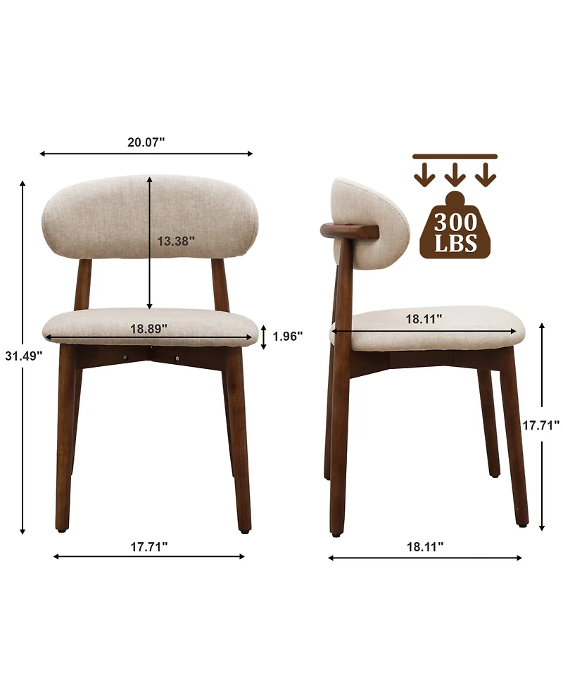 flynama Set of 2 Flannelette Dining Chairs, Solid Oak Wood Legs 300lbs Capacity Armless Side Chairs