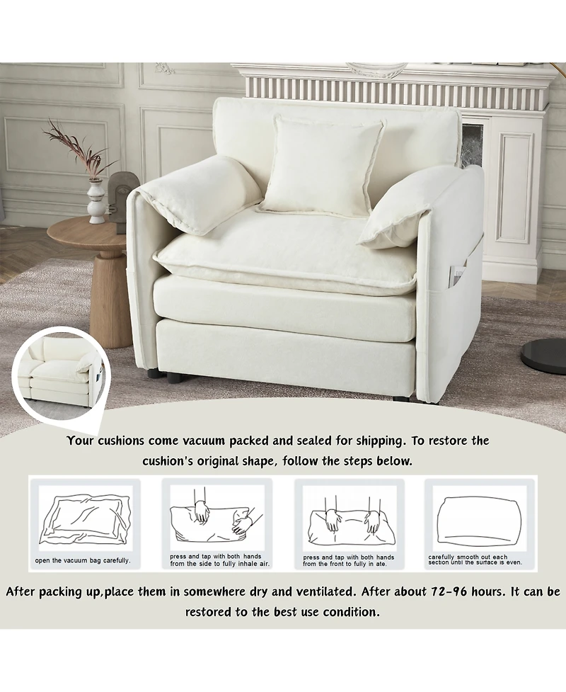 Clihome Oversized 41.73" Sofa Chair, Modern Upholstered Armchair with 1 Toss Pillow, Modular Sectional for Living Room